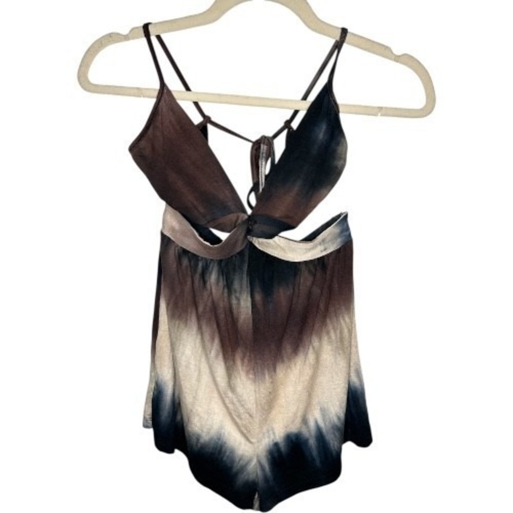 NWT Lani California Tie Dye Cut Out Romper Brown Multi Strappy Women's Small